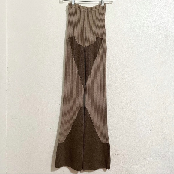 Danielle Guizio Zine Rib Knit Wool Cashmere Blend Flare Pants in Brown Khaki - Picture 6 of 10